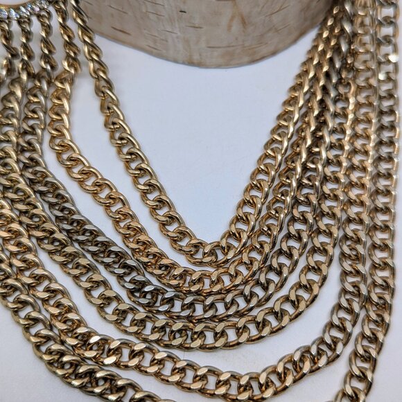 Vintage Gold Tone Layered Multi Strand Chain Necklace - Picture 4 of 6